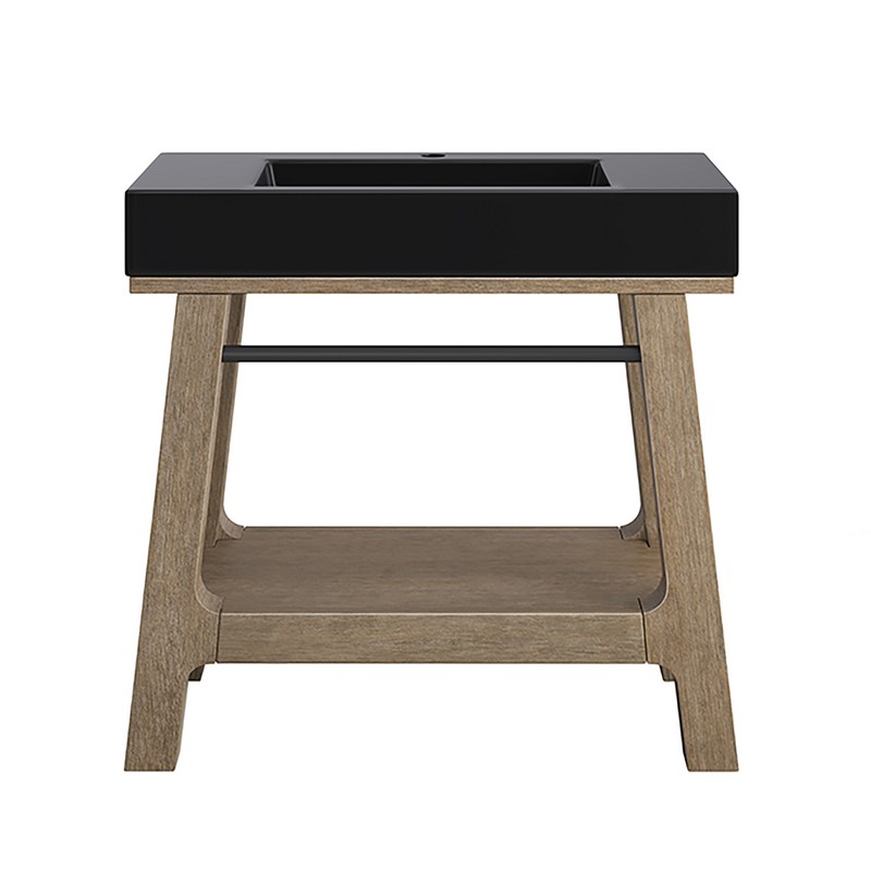 JAMES MARTIN JM 165-V36-WTB AUBURN 35 7/8 INCH WEATHERED TIMBER CONSOLE VANITY WITH BLACK MATTE MINERAL COMPOSITE TOP