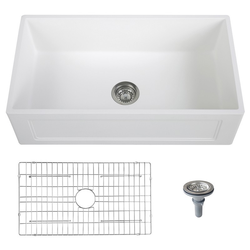 STREAMLINE K-1833-KS-33ART 33 INCH REVERSIBLE MATERIAL SOLID SURFACE RESIN KITCHEN SINK WITH STAINLESS STEEL GRID AND STRAINER