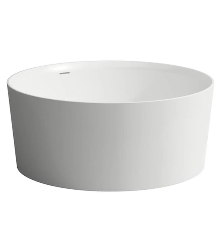 LAUFEN H231282000000U VAL 51 1/8 INCH SENTEC SOLID SURFACE FREESTANDING ROUND BATHTUB WITH INTEGRATED OVERFLOW/FRONT OVERFLOW AND FEET - WHITE