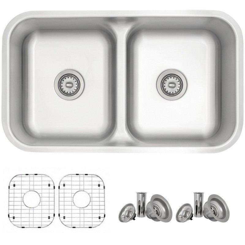 STYLISH S-202XTG OLIVINE 32 1/4 INCH LOW DIVIDER DOUBLE UNDERMOUNT AND DROP-IN KITCHEN SINK WITH STRAINER AND GRID