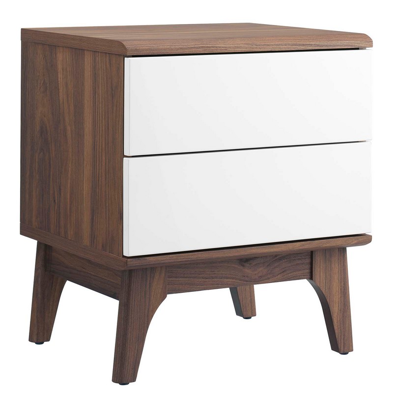 MODWAY MOD-7069-WAL-WHI ENVISION 19 INCH 2-DRAWER NIGHTSTAND - WALNUT WHITE