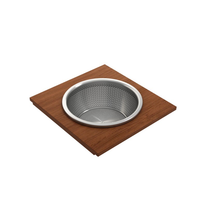 BOCCHI 2320 0014 8 5/8 INCH WOOD BOARD WITH LARGE ROUND MIXING BOWL AND COLANDER - SAPELE MAHOGANY