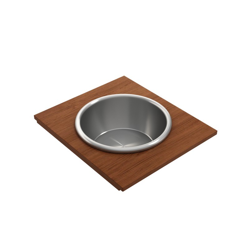 BOCCHI 2320 0015 8 5/8 INCH WOOD BOARD WITH LARGE ROUND MIXING BOWL AND COLANDER - SAPELE MAHOGANY
