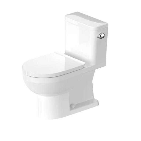 DURAVIT 21950120U3 DURASTYLE BASIC 14 3/8 X 28 1/8 INCH ONE-PIECE RIMLESS TOILET WITH SYPHONIC FLUSH, LEFT SIDE LEVER AND HYGIENEGLAZE, 1.28 GPF
