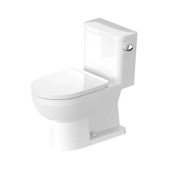 DURAVIT 21950100U4 DURASTYLE BASIC 14 3/8 X 28 1/8 INCH ONE-PIECE RIMLESS TOILET WITH SYPHONIC FLUSH, 12 ROUGH-IN AND RIGHT SIDE LEVER, 1.28 GPF