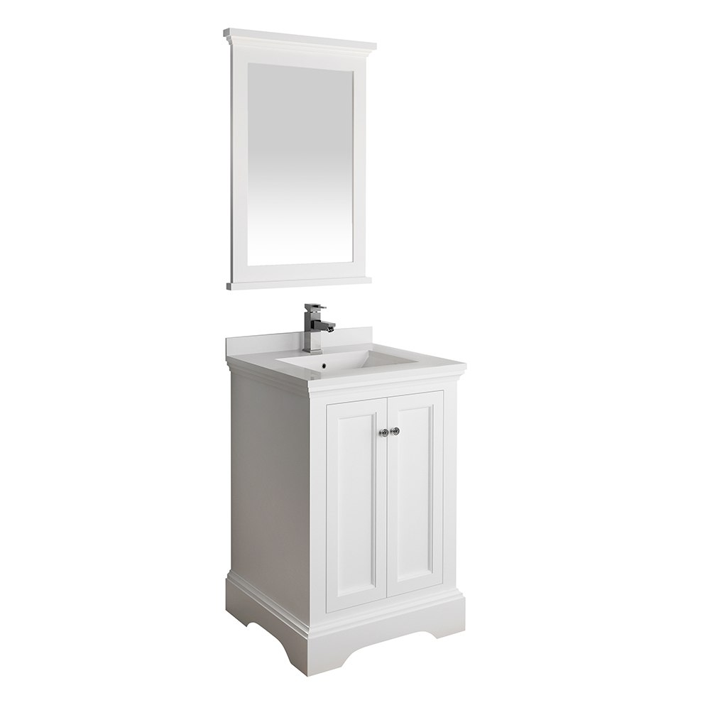 FRESCA FVN2424WHM WINDSOR 24 INCH MATTE WHITE TRADITIONAL BATHROOM VANITY WITH MIRROR