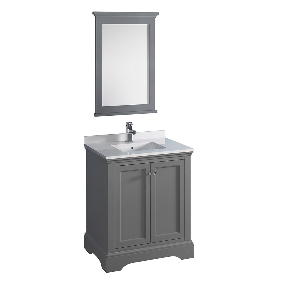FRESCA FVN2430GRV WINDSOR 30 INCH GRAY TEXTURED TRADITIONAL BATHROOM VANITY WITH MIRROR