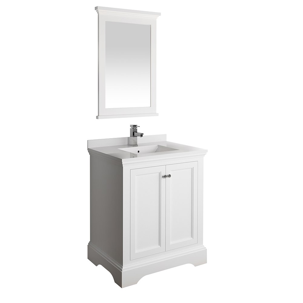 FRESCA FVN2430WHM WINDSOR 30 INCH MATTE WHITE TRADITIONAL BATHROOM VANITY WITH MIRROR