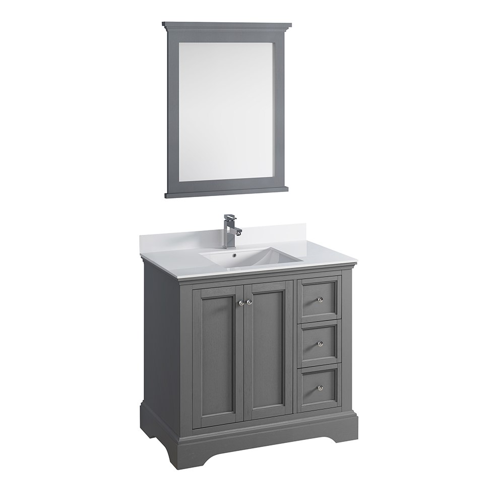 FRESCA FVN2436GRV WINDSOR 36 INCH GRAY TEXTURED TRADITIONAL BATHROOM VANITY WITH MIRROR
