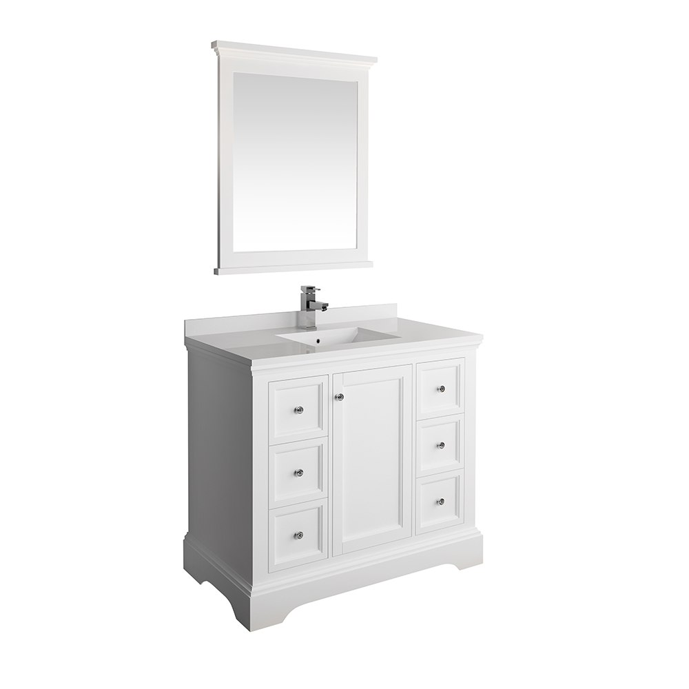 FRESCA FVN2440WHM WINDSOR 40 INCH MATTE WHITE TRADITIONAL BATHROOM VANITY WITH MIRROR