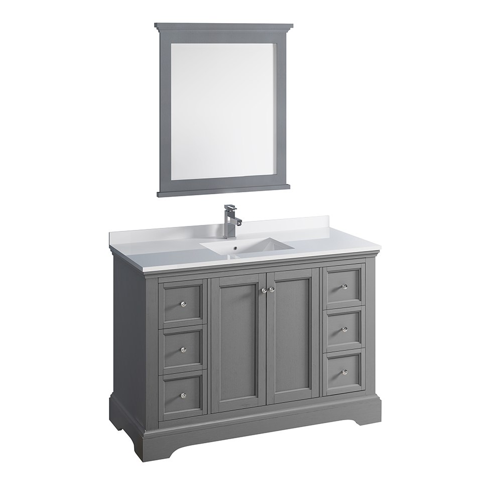 FRESCA FVN2448GRV WINDSOR 48 INCH GRAY TEXTURED TRADITIONAL BATHROOM VANITY WITH MIRROR