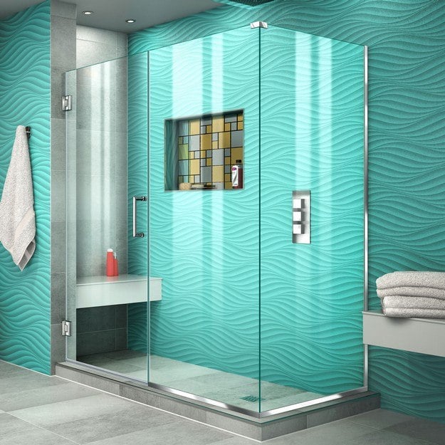 DREAMLINE SHEN-24530340 UNIDOOR PLUS 53 W X 34 3/8 D X 72 H FRAMELESS HINGED SHOWER ENCLOSURE, CLEAR GLASS