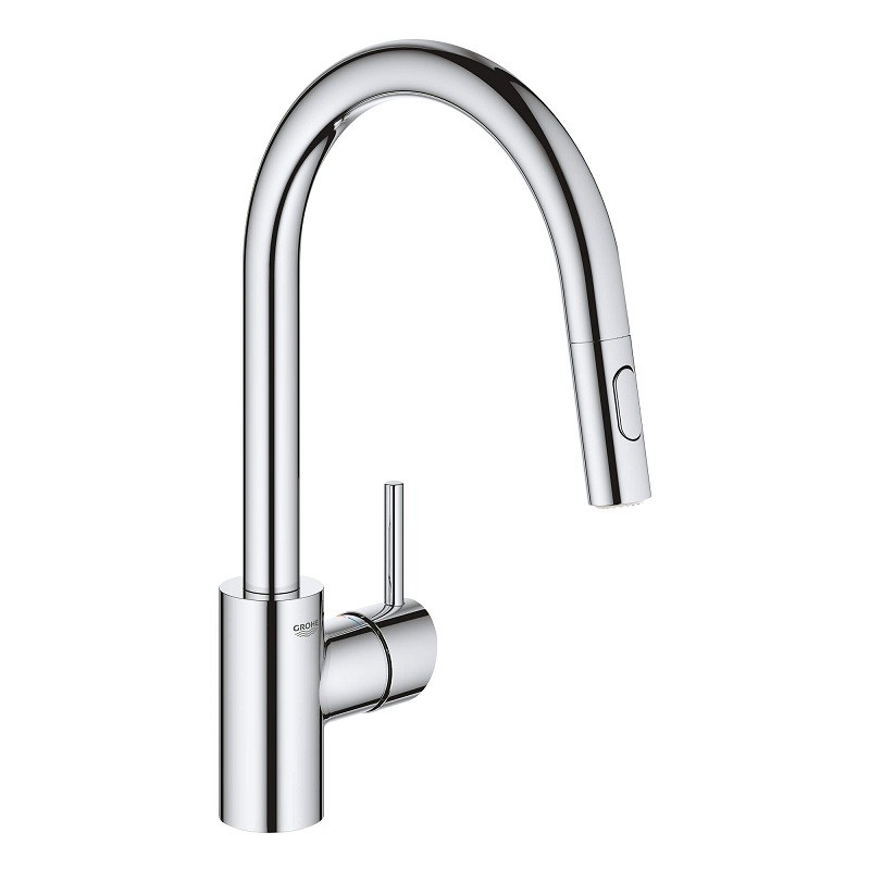 GROHE 3134910E CONCETTO 15 INCH DECK MOUNT SINGLE HOLE AND SINGLE HANDLE PULL DOWN DUAL SPRAY KITCHEN FAUCET - STAR LIGHT CHROME
