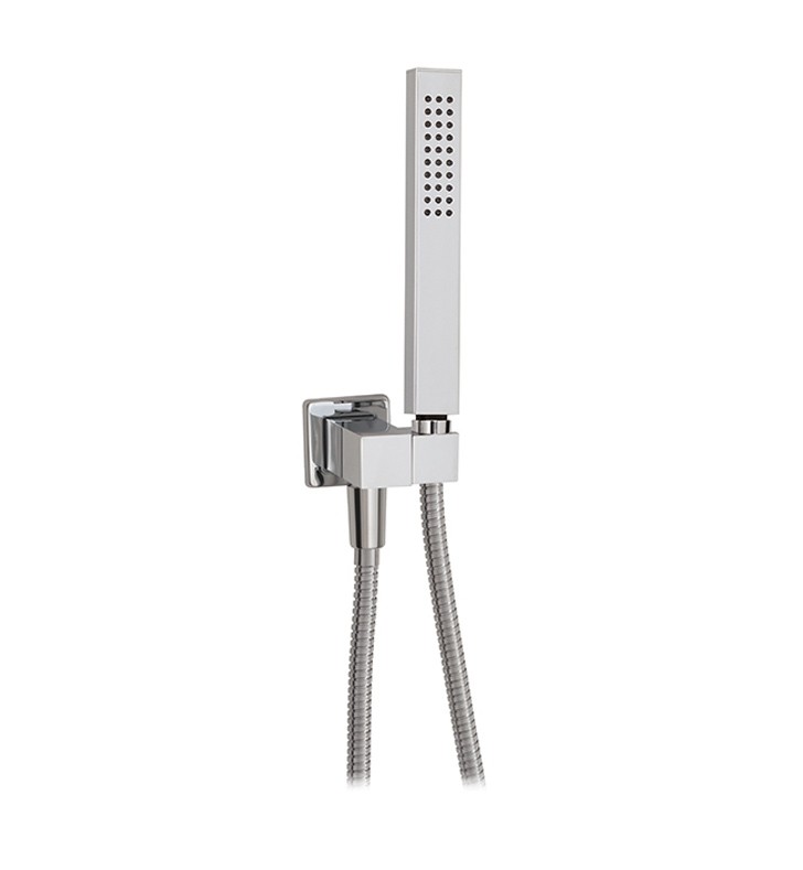 AQUABRASS ABSCN3745 1 1/8 INCH SINGLE-FUNCTION SQUARE HANDSHOWER SET WITH HOOK AND BRAIDED HOSE