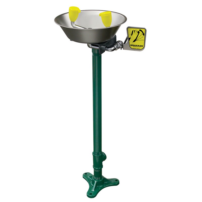 SPEAKMAN SE-491 TRADITIONAL SERIES 14 7/8 INCH PEDESTAL MOUNT EYE AND FACE WASH SYSTEM WITH STAINLESS STEEL BOWL - GREEN