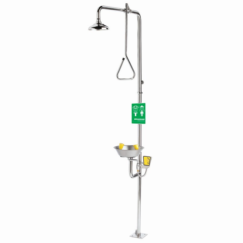 SPEAKMAN SE-625-HFO TRADITIONAL SERIES 31 1/2 INCH COMBINATION STAINLESS STEEL EMERGENCY SHOWER WITH EYE/FACE WASH AND HAND & FOOT OPERATION - CHROME