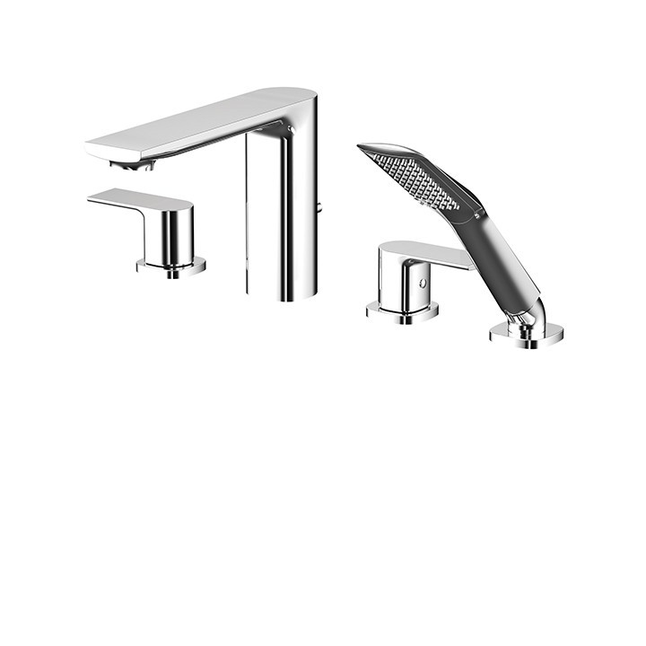 AQUABRASS ABFB15018 MIDTOWN 5 3/4 INCH FOUR HOLES DECK MOUNT TUB FILLER WITH HANDSHOWER