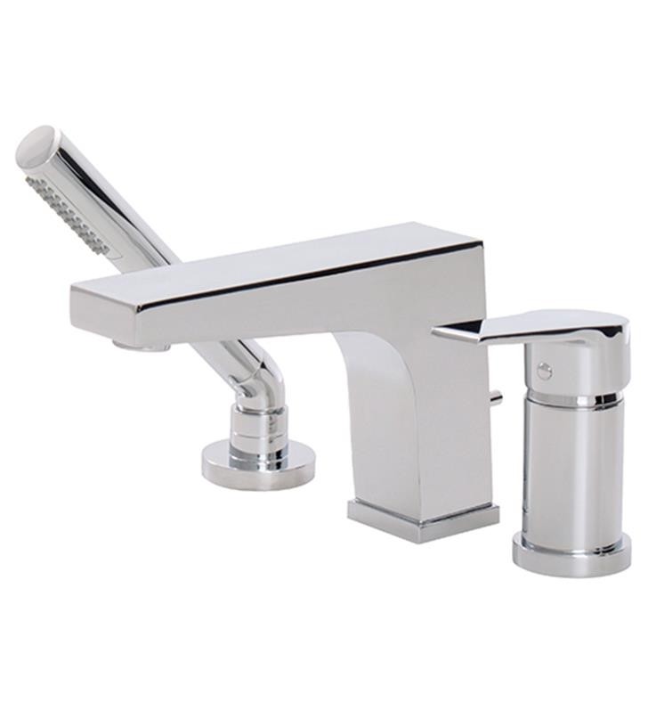 AQUABRASS ABFB17013 METRO 5 5/8 INCH THREE HOLES DECK MOUNT ROMAN TUB FAUCET WITH HANDSHOWER