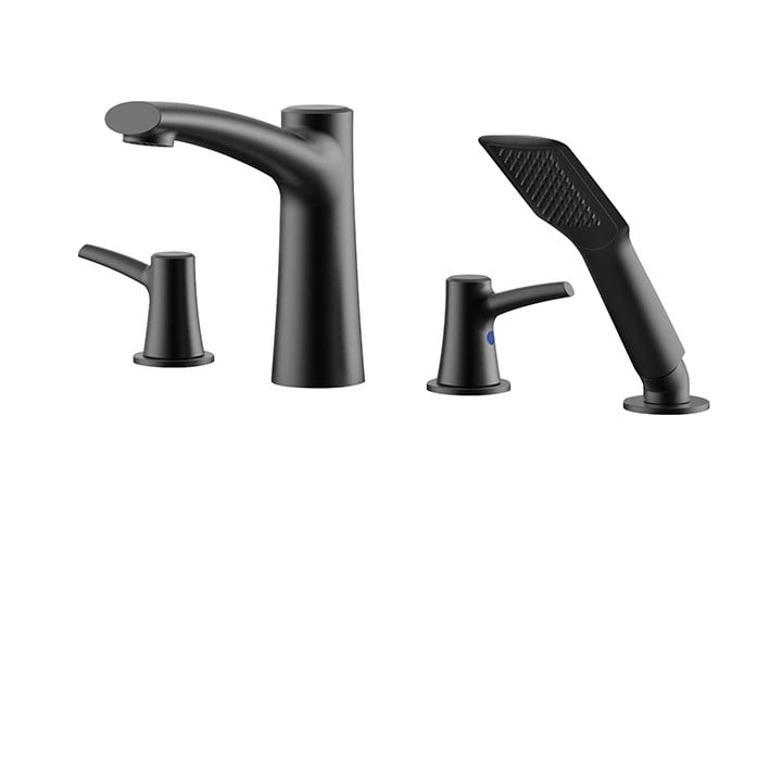 AQUABRASS ABFB18018EBK FOLIA 7 INCH FOUR HOLES DECK MOUNT TUB FILLER WITH HANDSHOWER - ELECTRO BLACK