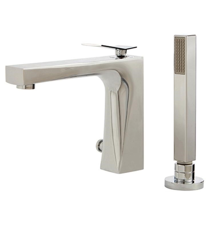 AQUABRASS ABFB19074 CHICANE 8 1/2 INCH TWO HOLES DECK MOUNT ROMAN TUB FAUCET WITH HANDSHOWER