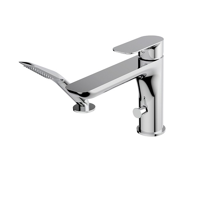 AQUABRASS ABFB56074 MUST 8 1/4 INCH TWO PIECE DECK MOUNT TUB FILLER WITH HANDSHOWER