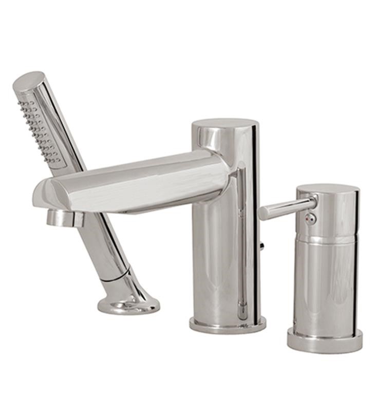 AQUABRASS ABFB61013 VOLARE STRAIGHT 6 3/8 INCH THREE HOLES DECK MOUNT ROMAN TUB FAUCET WITH HANDSHOWER