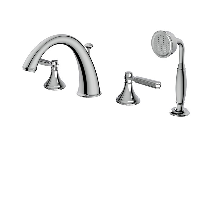 AQUABRASS ABFB83518 VITTORIO 7 1/2 INCH FOUR HOLES DECK MOUNT TUB FILLER WITH HANDSHOWER