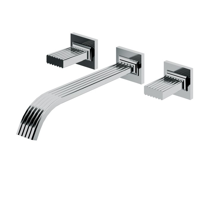 AQUABRASS ABFC34029 TOSCA 2 1/4 INCH THREE HOLES WALL MOUNT BATHROOM FAUCET WITH METAL HANDLES