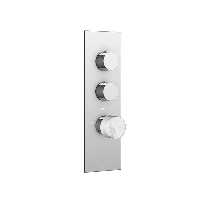 AQUABRASS ABSTSRM02BC MARMO PLATE AND HANDLE TRIM SET FOR T12002 TURBO THERMOSTATIC VALVE WITH WHITE CARRARA MARBLE
