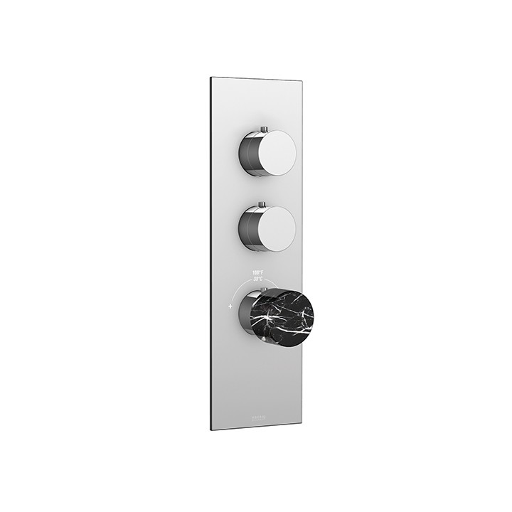 AQUABRASS ABSTSRM02NM MARMO PLATE AND HANDLE TRIM SET FOR T12002 TURBO THERMOSTATIC VALVE WITH BLACK MARQUINA MARBLE
