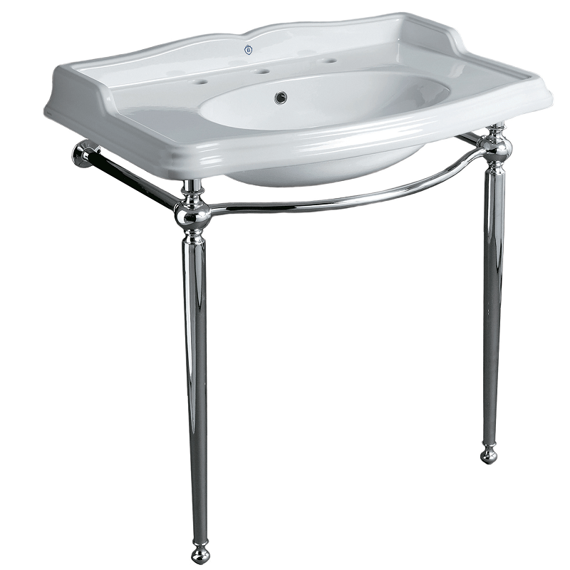WHITEHAUS B-AR864-ARCG1-3 BRITANNIA 35 INCH LARGE RECTANGULAR SINK CONSOLE WITH FRONT TOWEL BAR AND WIDESPREAD FAUCET HOLE DRILL