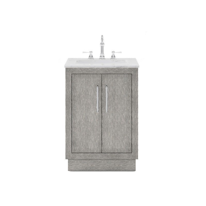 WATER-CREATION HU24CW01GK-000000000 HUGO 24 INCH SINGLE SINK CARRARA WHITE MARBLE COUNTERTOP VANITY IN GREY OAK