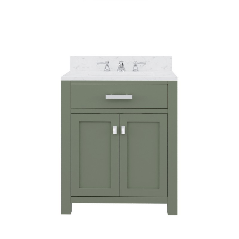 WATER-CREATION MS30CW01GN-000000000 MADISON 30 INCH SINGLE SINK CARRARA WHITE MARBLE COUNTERTOP VANITY IN GLACIAL GREEN