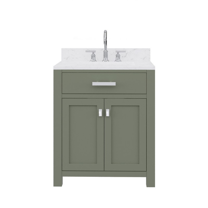 WATER-CREATION MS30CW01GN-000BL1401 MADISON 30 INCH SINGLE SINK CARRARA WHITE MARBLE COUNTERTOP VANITY IN GLACIAL GREEN WITH GOOSENECK FAUCET
