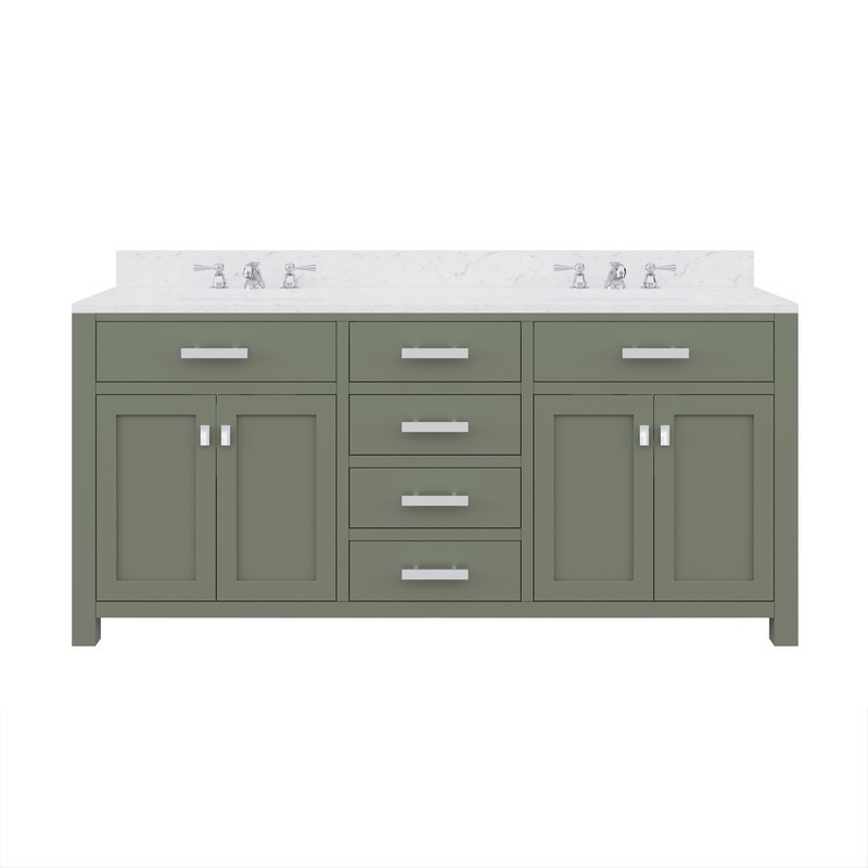 WATER-CREATION MS72CW01GN-000000000 MADISON 72 INCH DOUBLE SINK CARRARA WHITE MARBLE COUNTERTOP VANITY IN GLACIAL GREEN