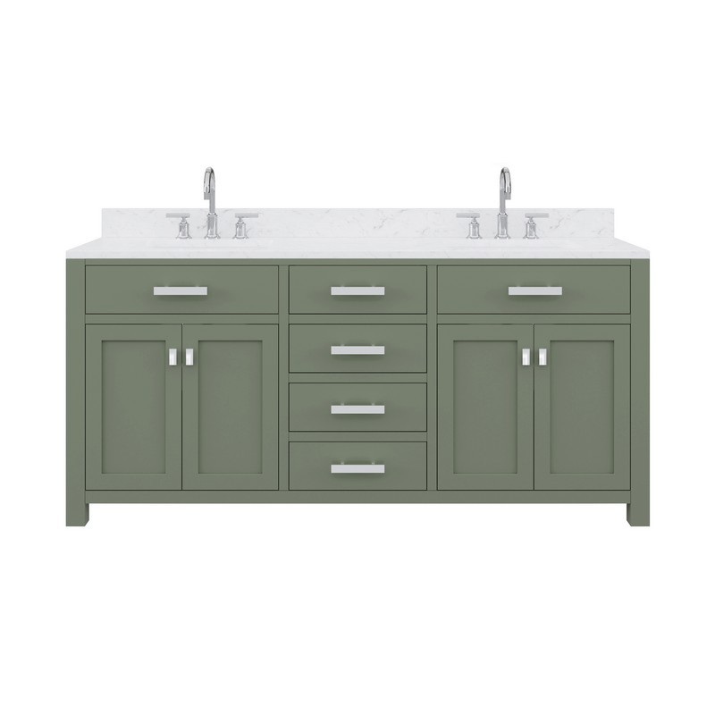 WATER-CREATION MS72CW01GN-000BL1401 MADISON 72 INCH DOUBLE SINK CARRARA WHITE MARBLE COUNTERTOP VANITY IN GLACIAL GREEN WITH GOOSENECK FAUCET