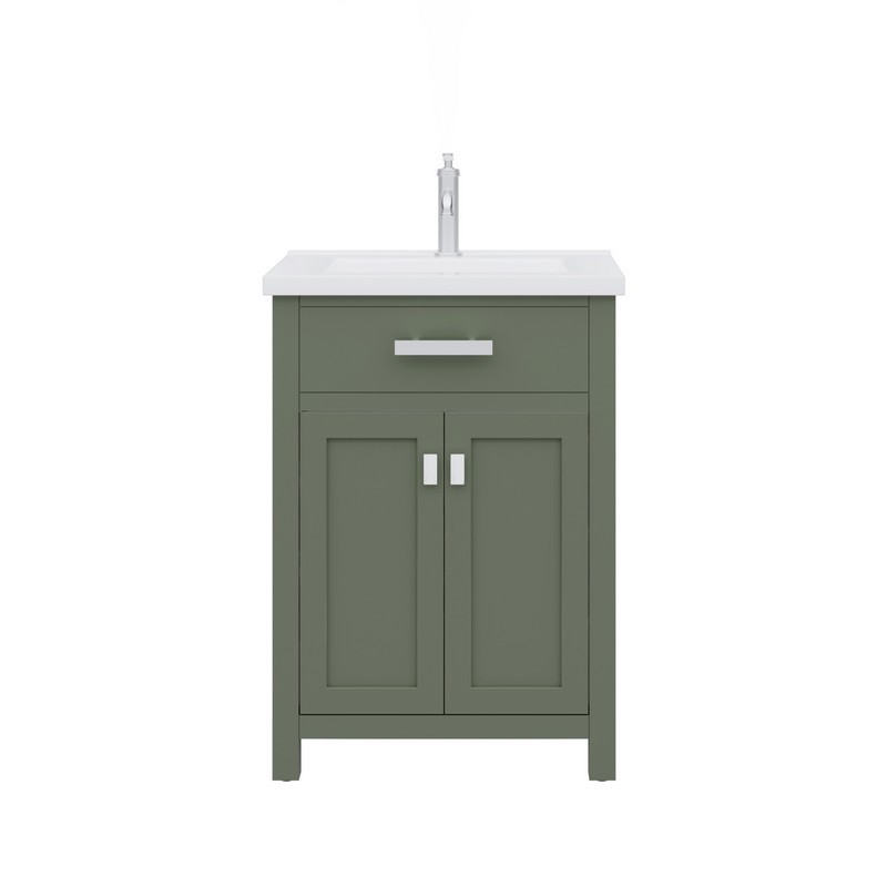 WATER-CREATION MY24CR01GN-000000000 MYRA 24 INCH INTEGRATED CERAMIC SINK TOP VANITY IN GLACIAL GREEN