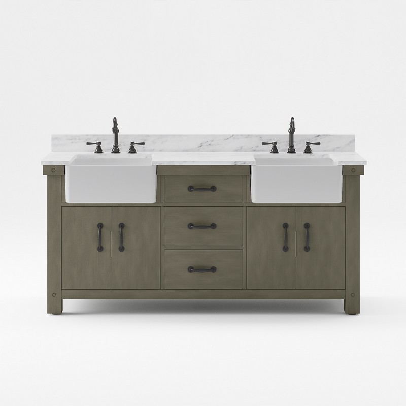 WATER-CREATION PY72CW03GG-000000000 PAISLEY 72 INCH DOUBLE SINK CARRARA WHITE MARBLE COUNTERTOP VANITY IN GRIZZLE GRAY