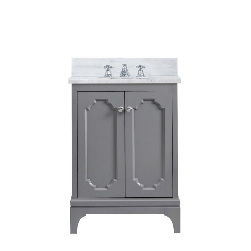 WATER-CREATION QU24CW01CG-000000000 QUEEN 24 INCH SINGLE SINK CARRARA WHITE MARBLE COUNTERTOP VANITY IN CASHMERE GREY