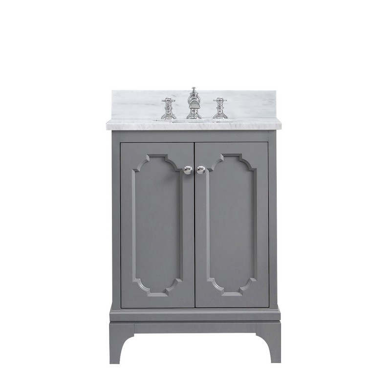 WATER-CREATION QU24CW01CG-000FX1301 QUEEN 24 INCH SINGLE SINK CARRARA WHITE MARBLE COUNTERTOP VANITY IN CASHMERE GREY WITH WATERFALL FAUCET