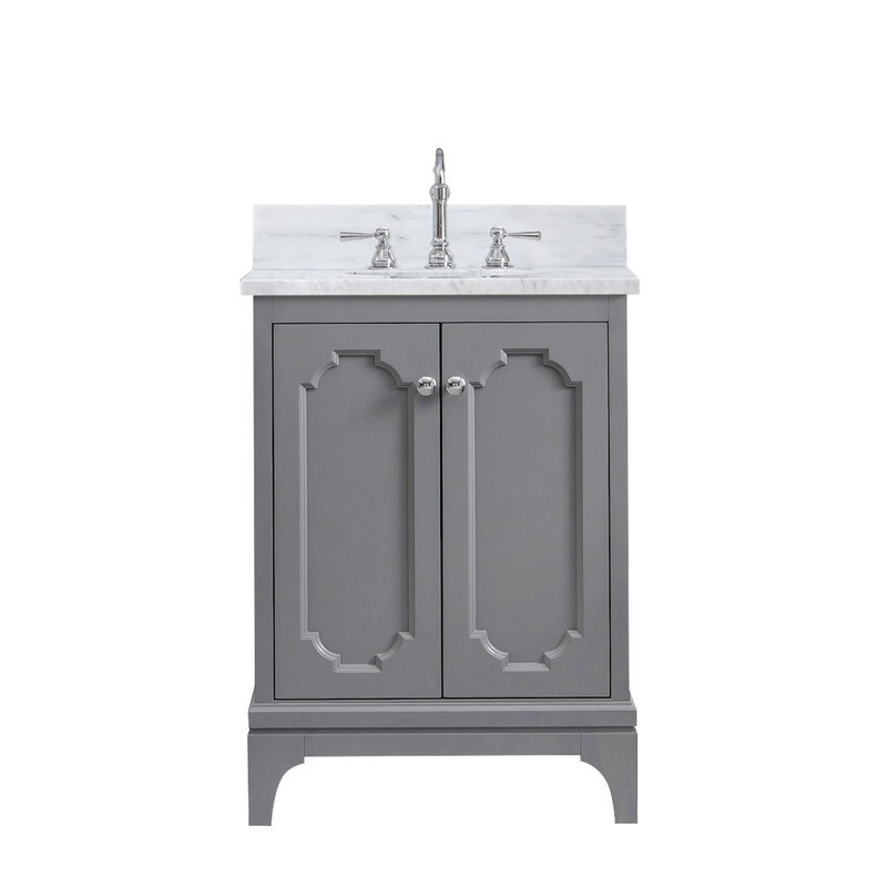 WATER-CREATION QU24CW01CG-000TL1201 QUEEN 24 INCH SINGLE SINK CARRARA WHITE MARBLE COUNTERTOP VANITY IN CASHMERE GREY WITH HOOK FAUCET