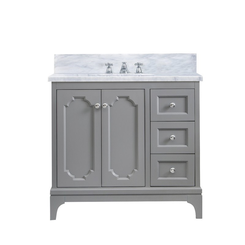 WATER-CREATION QU36CW01CG-000000000 QUEEN 36 INCH SINGLE SINK CARRARA WHITE MARBLE COUNTERTOP VANITY IN CASHMERE GREY