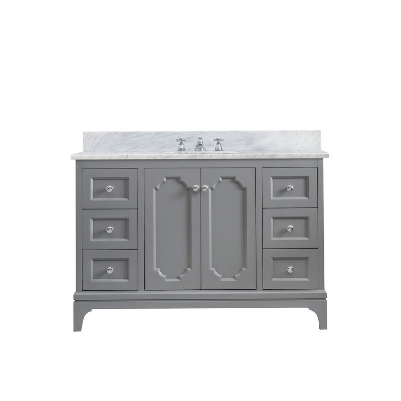 WATER-CREATION QU48CW01CG-000000000 QUEEN 48 INCH SINGLE SINK CARRARA WHITE MARBLE COUNTERTOP VANITY IN CASHMERE GREY
