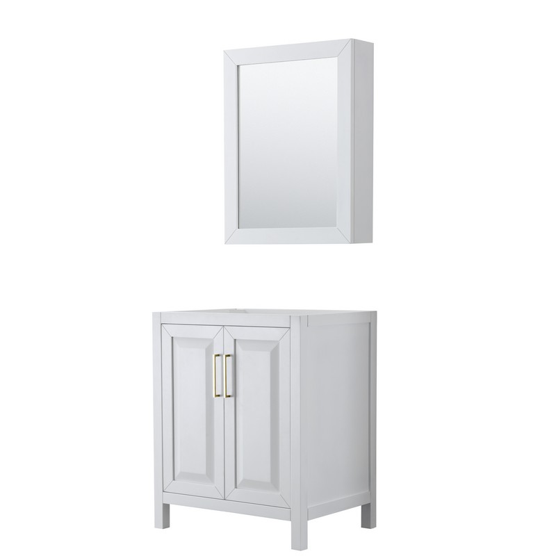WYNDHAM COLLECTION WCV252530SWGCXSXXMED DARIA 30 INCH SINGLE BATHROOM VANITY IN WHITE WITH BRUSHED GOLD TRIM AND MEDICINE CABINET