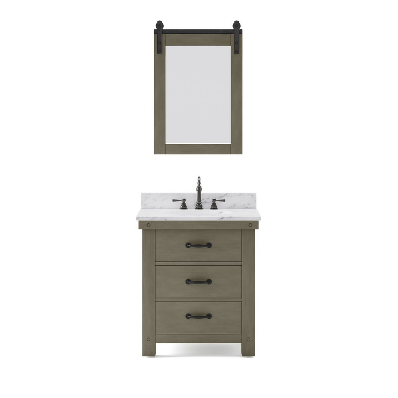 WATER-CREATION AB30CW03GG-P24000000 ABERDEEN 30 INCH SINGLE SINK CARRARA WHITE MARBLE COUNTERTOP VANITY IN GRIZZLE GRAY WITH MIRROR