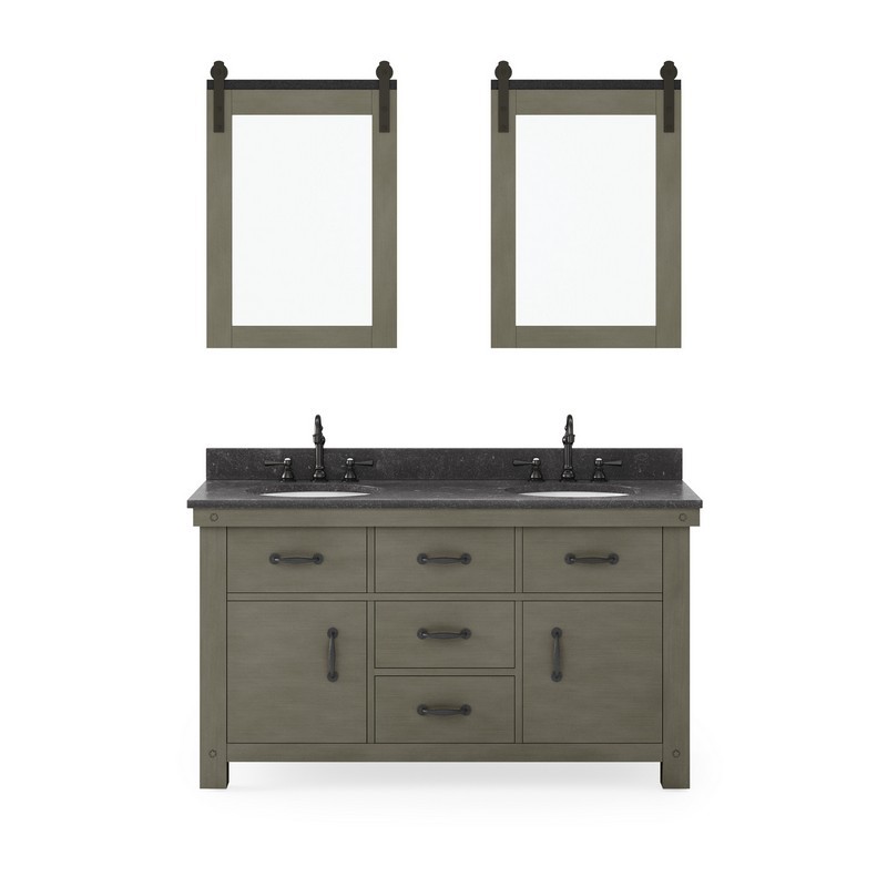 WATER-CREATION AB60BL03GG-P24000000 ABERDEEN 60 INCH DOUBLE SINK BLUE LIMESTONE COUNTERTOP VANITY IN GRIZZLE GRAY WITH MIRROR