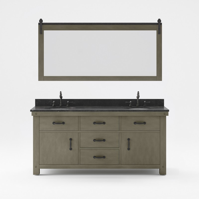 WATER-CREATION AB72BL03GG-P72000000 ABERDEEN 72 INCH DOUBLE SINK BLUE LIMESTONE COUNTERTOP VANITY IN GRIZZLE GRAY WITH MIRROR