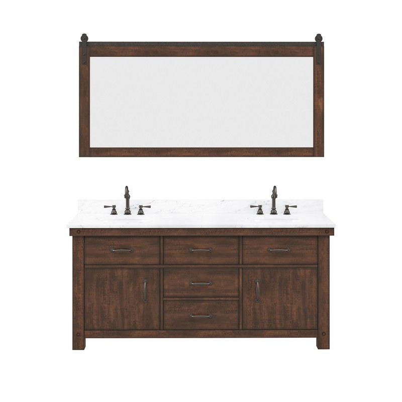 WATER-CREATION AB72CW03RS-P72000000 ABERDEEN 72 INCH DOUBLE SINK CARRARA WHITE MARBLE COUNTERTOP VANITY IN RUSTIC SIERRA WITH MIRRORS