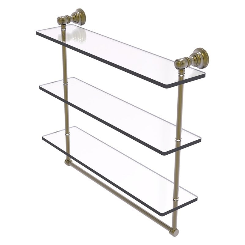 ALLIED BRASS CL-5-22TB CAROLINA 22 INCH TRIPLE GLASS SHELF WITH TOWEL BAR