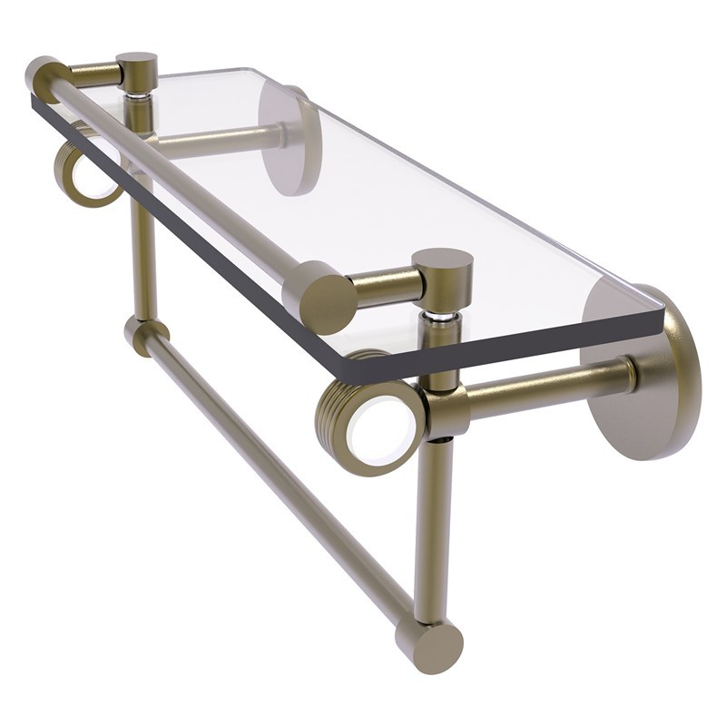 ALLIED BRASS CV-1TBG-16-GAL CLEARVIEW 16 INCH GLASS GALLERY SHELF WITH TOWEL BAR AND GROOVED ACCENTS